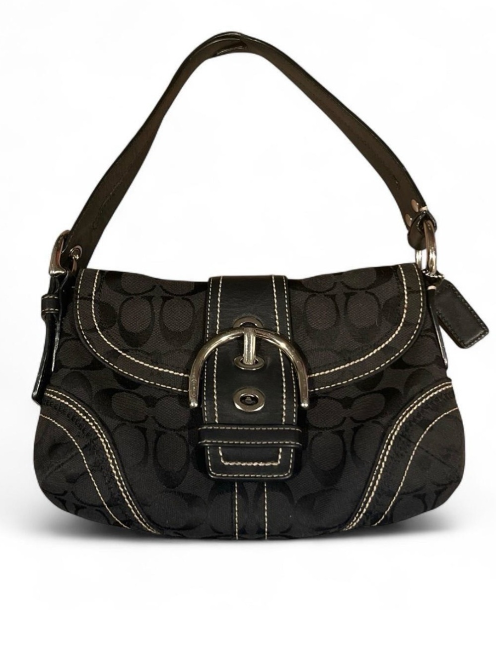 Authentic Y2K Coach Mini SoHo Shoulder Purse Classic Jacquard Big Buckle Black
